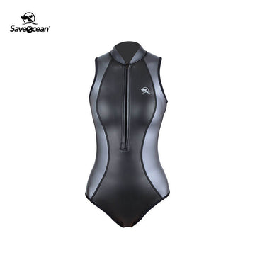Women‘s Sleeveless Wetsuit 2mm Neoprene Front Zipper Bikini Bodysuit | SaveOcean